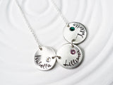 Name and Birthstone Linked Disc Necklace | Mother's Necklace | Couples Jewelry