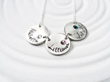Name and Birthstone Linked Disc Necklace | Mother's Necklace | Couples Jewelry