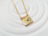 Gold Tone Birthstone Initial Necklace | Bar Necklace