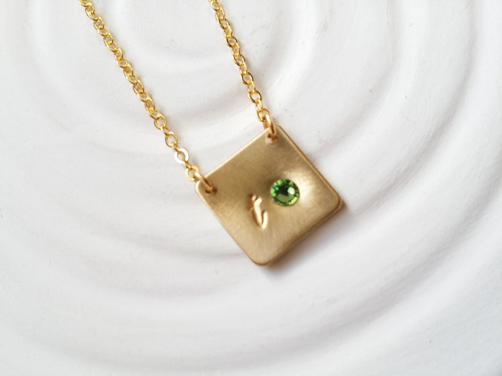 Birthstone Initial Necklace -Gold Initial Bar Necklace -Mother's Necklace- Gold Tone Hand Stamped Jewelry-Personalized Jewelry -Gift For Her