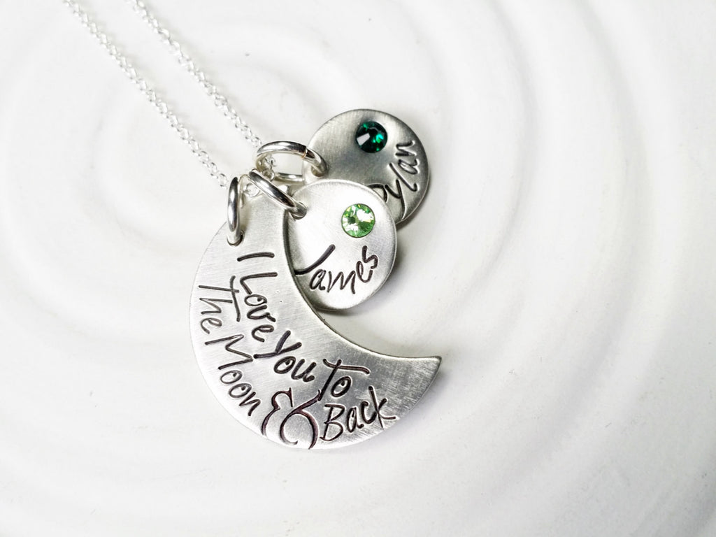 I Love You To The Moon & Back - Personalized Jewelry - Child's Name Necklace - Birthstone Mother's Necklace - Gift for Mom or Grandmother