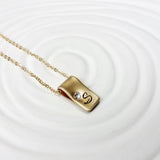 Fold Over Initial Charm Necklace | Birthstone Initial | Gold Tone