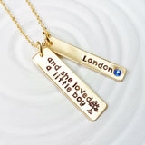 Birthstone Mother's Necklace - Hand Stamped - Personalized Jewelry - Gold Tone Tag Necklace - Mother's Day Gift - And She Loved a Little Boy