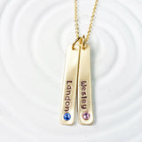 Birthstone Name Tag Necklace | Gold Tone Bars with Name and Birthstones