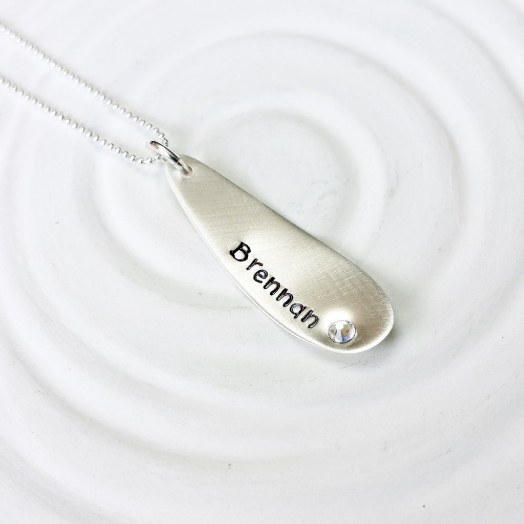 Mother's Necklace - Birthstone Necklace - Sterling Silver Elongated Teardrop Pendant - Personalized Jewelry - Mother's Day Gift