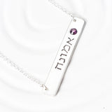 Hebrew Name and Birthstone Necklace | Hebrew Bar Necklace