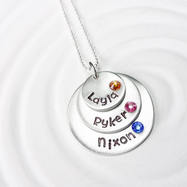 Stacked Disc Necklace | Mother's Birthstone Name Necklace