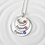 Stacked Disc Necklace | Mother's Birthstone Name Necklace