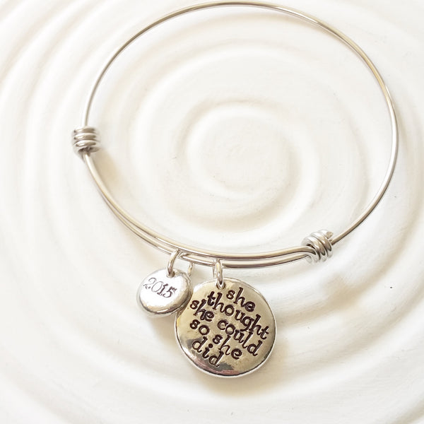 She Thought She Could So She Did | Adjustable Bangle Bracelet | Graduation Gift