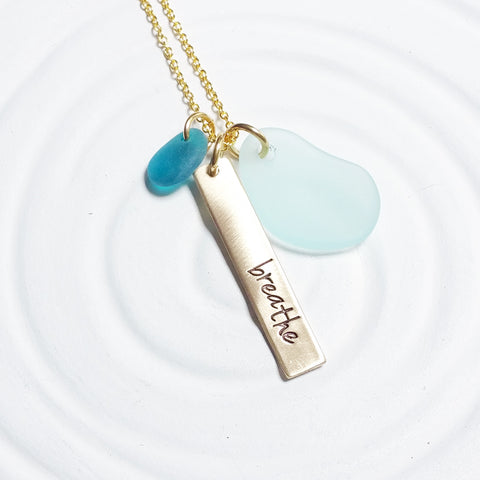 Breathe | Golden Glow Bar Necklace | Sea Glass Accents