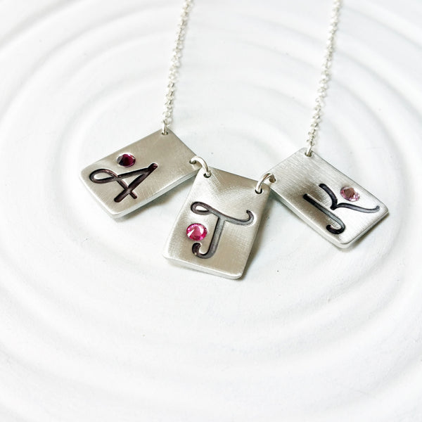 Rectangle Bunting Initial Necklace | Birthstone Jewelry