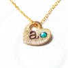 Textured Heart Initial Necklace | Birthstone Mother's Necklace