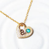 Textured Heart Initial Necklace | Birthstone Mother's Necklace