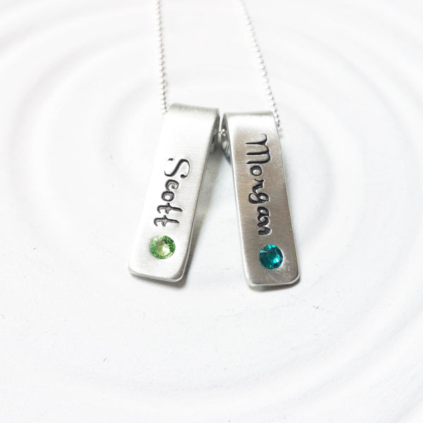Rolled Top Birthstone Tag Necklace | Mother's Necklace