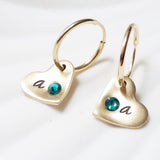 Birthstone Heart Initial Earrings | Gold Filled Hoop Earrings