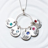 Name and Birthstone Disc Necklace | Charm Ring Necklace