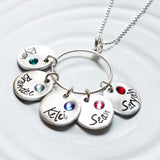 Name and Birthstone Disc Necklace | Charm Ring Necklace