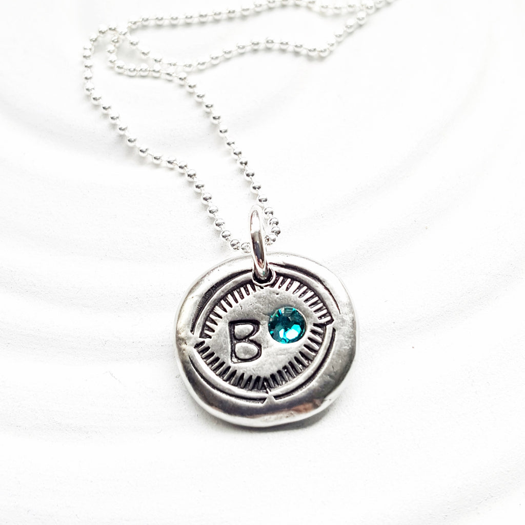 Birthstone Initial Necklace | Navajo Style