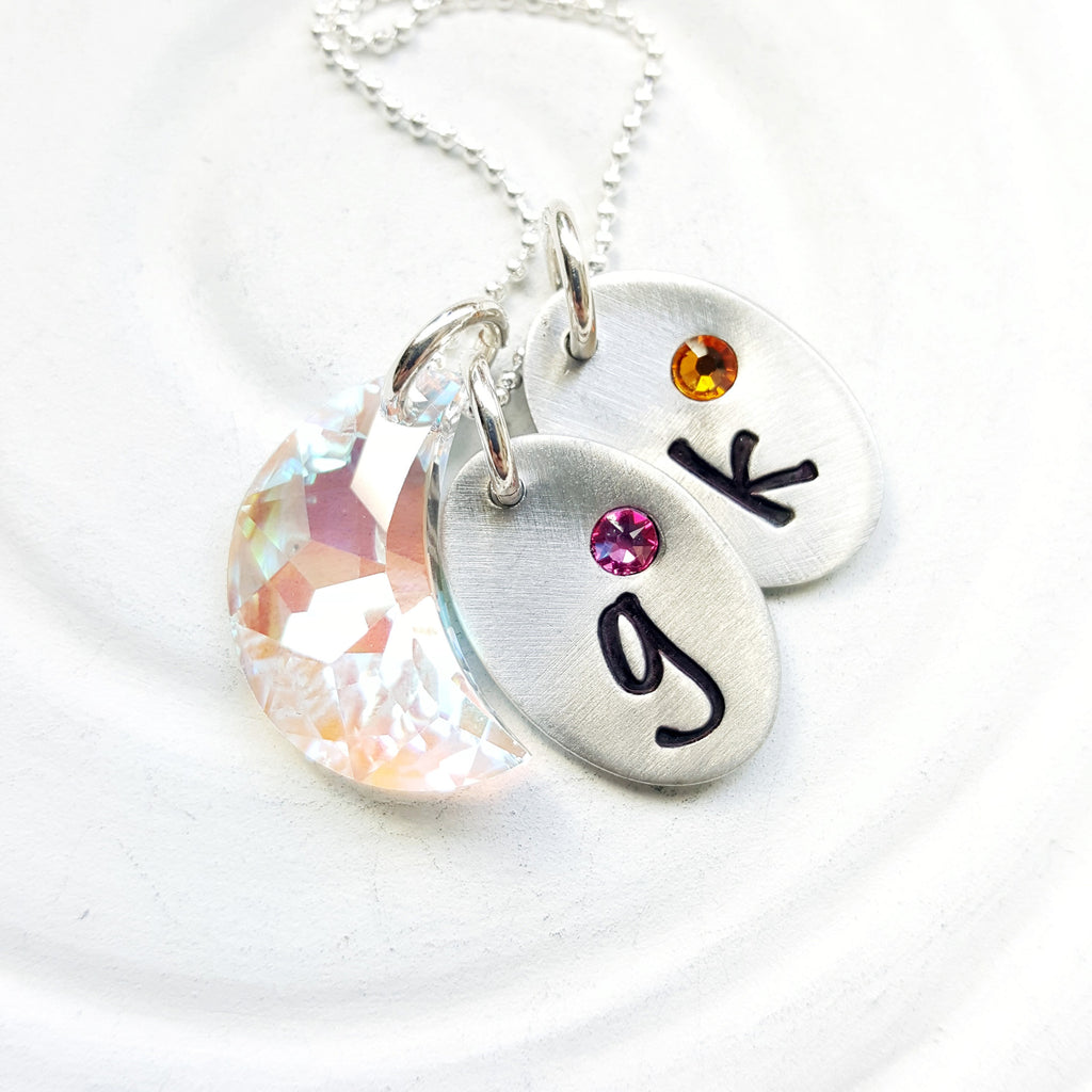I Love You To The Moon & Back | Crystal Moon Initial Necklace