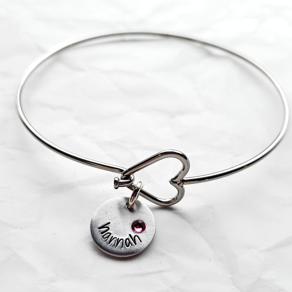 Heart Bangle With Name Charm