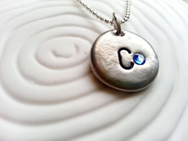 Personalized Initial Birthstone Necklace- Hand Stamped Mother's Birthstone Necklace