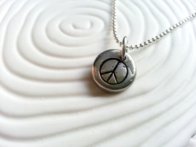Peace Sign Necklace- Peace Symbol Hand Stamped Necklace