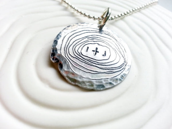 Tree Slice Necklace- Personalized, Hand Engraved Aluminum Wood Grain Necklace