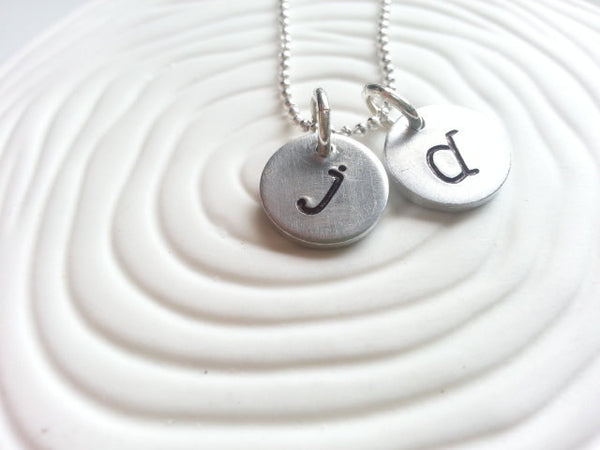 Hand Stamped Personalized Initial Necklace- Mother's Necklace - Typewriter Initial Necklace - Disc Necklace - Gift for Her