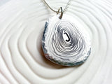 Large Tree Slice Necklace- Personalized, Hand Engraved Aluminum Wood Grain Necklace