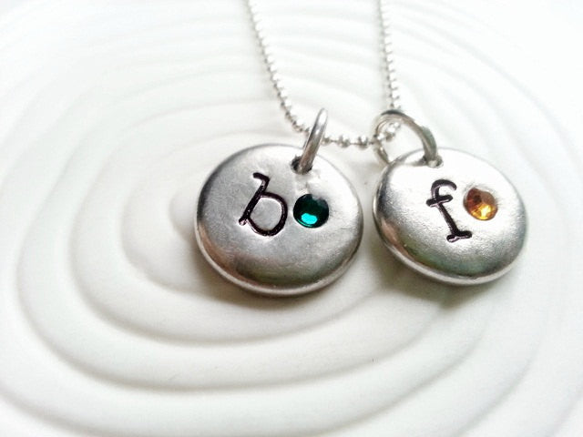 Personalized Hand Stamped Birthstone Initial Necklace- Mother's Necklace