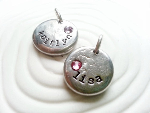 Personalized Hand Stamped Name and Birthstone Necklace Charm for Mother's Necklace