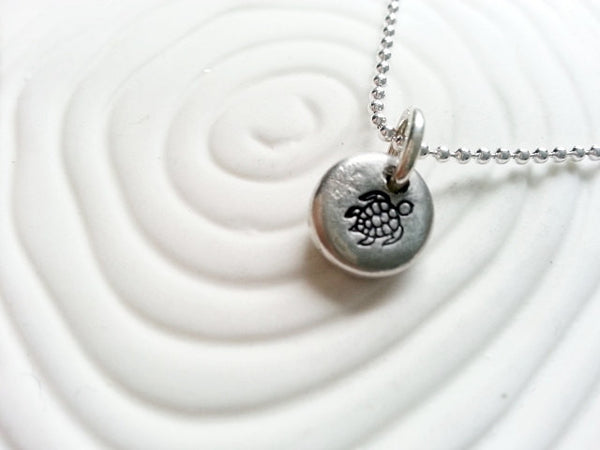 Personalized Hand Stamped Sea Turtle Necklace- Beach Necklace- Nautical Jewelry