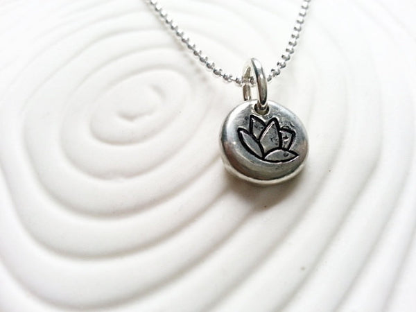 Lotus Neclace - Personalized Hand Stamped Lotus Flower Pendant - Yoga Jewelry