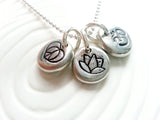 Personalized Hand Stamped Yoga Necklace - Peace Sign, Ohm and Lotus Flower Charms