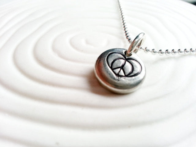 Peace and Love Necklace - Peace Sign with Heart Personalized Hand Stamped Charm