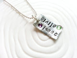 Personalized Hand Stamped Birthstone Two Name Necklace- Mother's Necklace