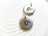 Personalized Hand Stamped Initial and Birthstone Necklace Charm for Mother's Necklace