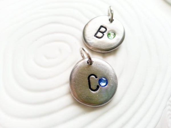 Personalized Hand Stamped Initial and Birthstone Necklace Charm for Mother's Necklace