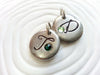 Oversized Script Initial Charm | Birthstone Pebble Charm
