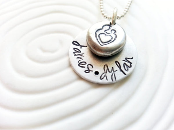Personalized Mother's Necklace- Mother and Child with Children's Names Hand Stamped Necklace