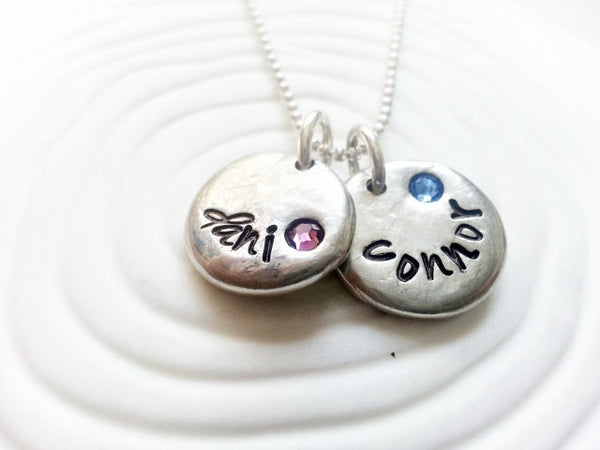 Personalized Hand Stamped Birthstone Name Necklace- Mother's Necklace