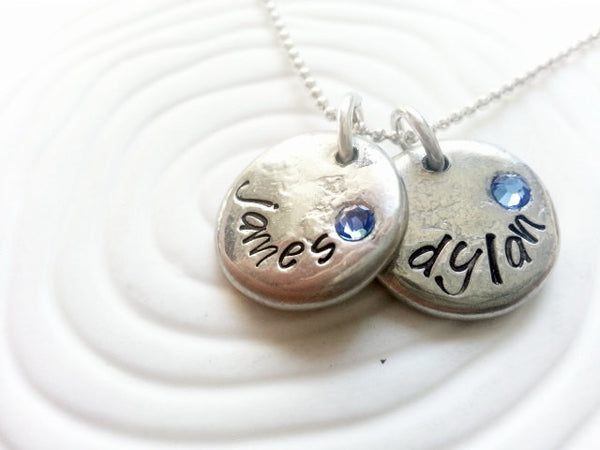 Personalized Hand Stamped Birthstone Name Necklace- Mother's Necklace