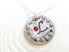 Leaf Border Recycled Button Necklace | Birthstone Initial