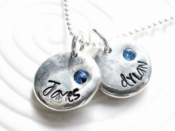 Mother's Birthstone Necklace - Hand Stamped, Personalized Name and Birthstone Pendant Necklace - My Exclusive Font