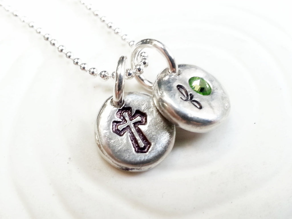 Cross and 2025 initial necklace
