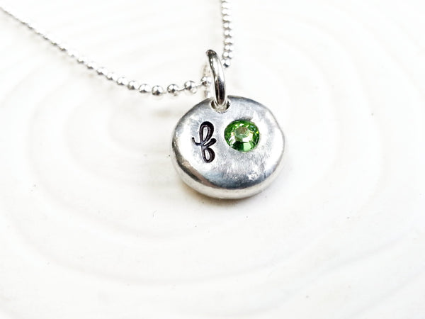 Personalized Birthstone Initial Necklace - Hand Stamped Initial Charms Set with Swarovski Crystal Birthstones