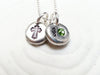 Birthstone Initial and Cross Necklace | Communion or Confirmation Gift