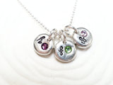 Personalized Birthstone Initial Necklace - Hand Stamped Initial Charms Set with Swarovski Crystal Birthstones