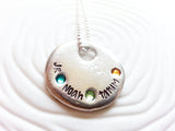 Three Name and Birthstone Necklace | Floating Hole Pendant
