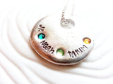 Three Name and Birthstone Necklace | Floating Hole Pendant